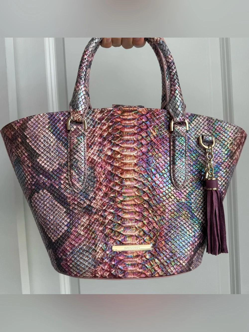 Brahmin Jenny Dewberry Ametrine Leather Satchel Handbag
